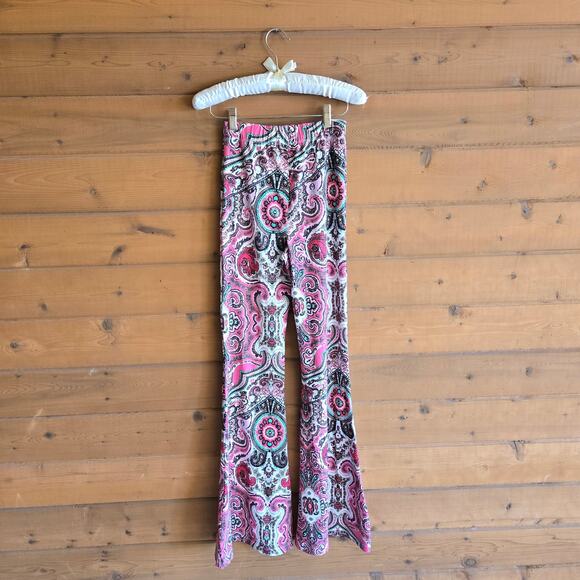 Free People Harper Printed Pull On Pant Hot Pink Combo XS NWOT Flare Leg Boho - Picture 3 of 5